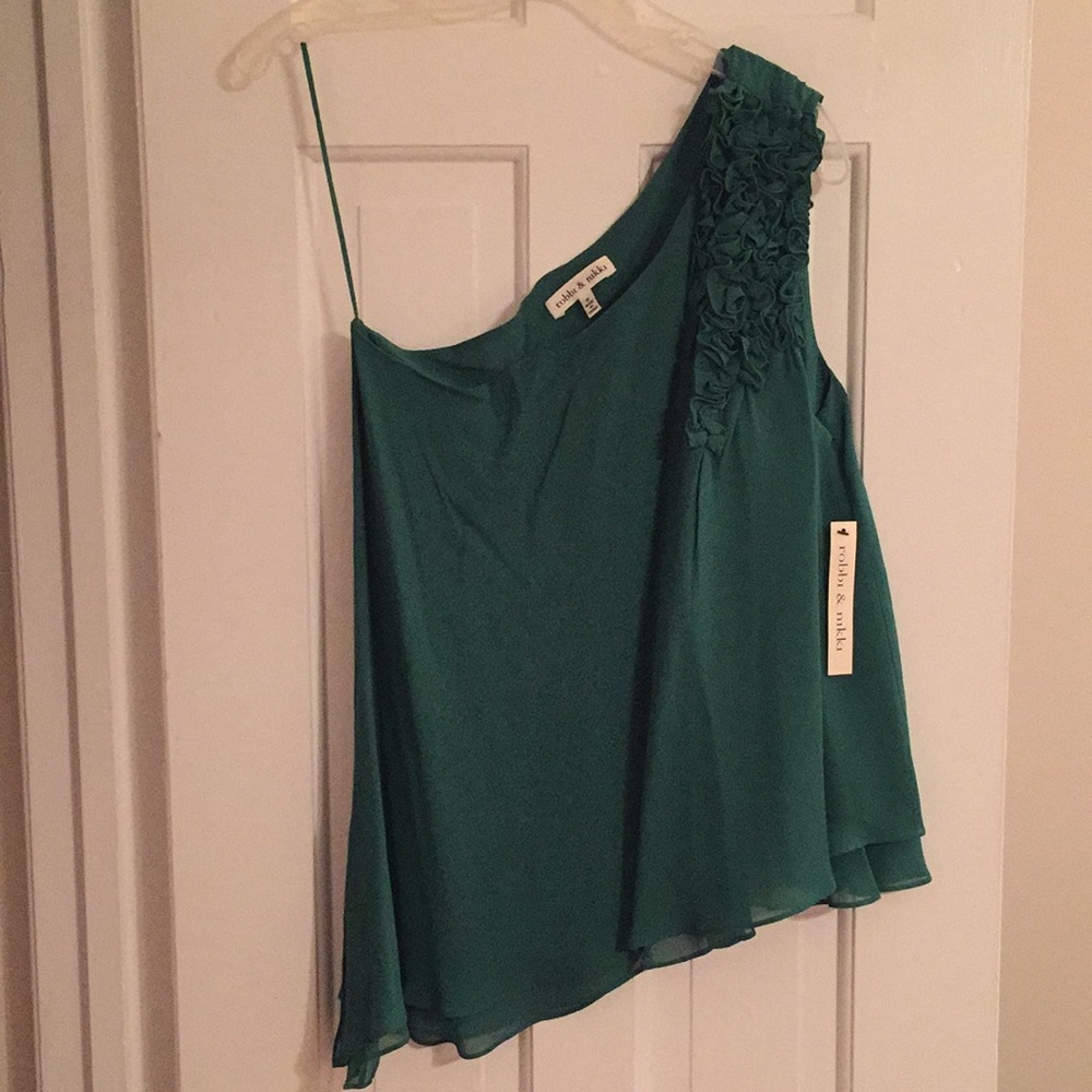 Asymmetrical of-the- shoulder 100% silk top